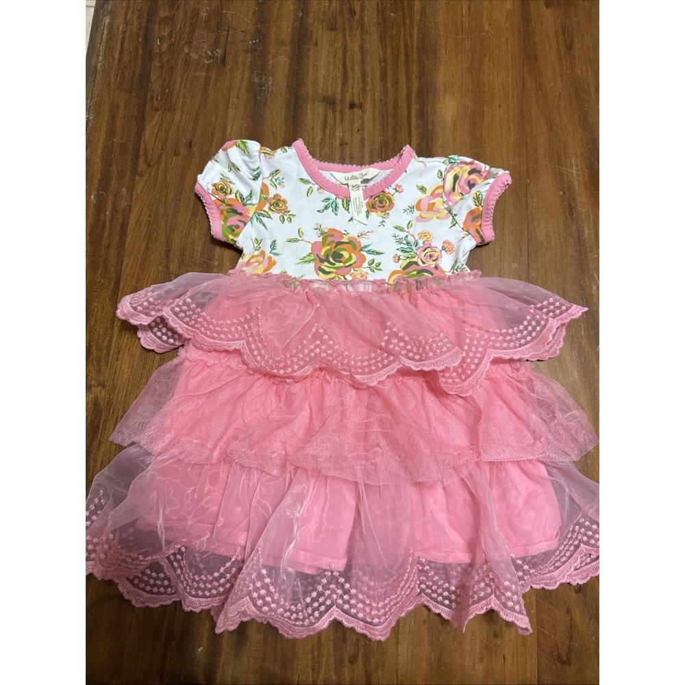 Matilda Jane Dress Toddler Girls Adventure Begins Tulle Pink SZ 18-24M Floral